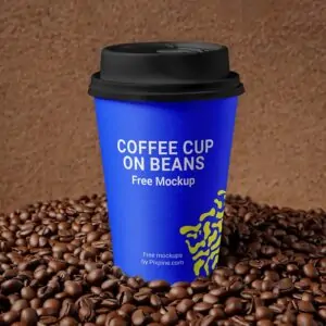Free Coffee Cup with Beans PSD Mockup