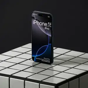 Free iPhone 15 Pro Mockup Schowcase Scene (PSD)