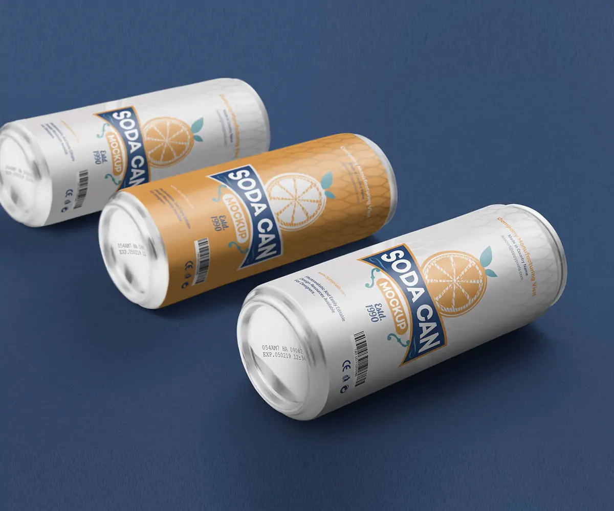 Free Three Beverage Can Mockup (PSD)