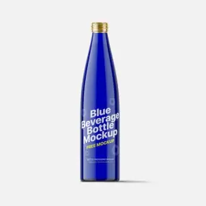 Free Blue Beverage Glass Bottle Mockup - PSD