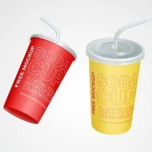 Free Floating Soda Paper Cup with Straw Mockup (PSD)
