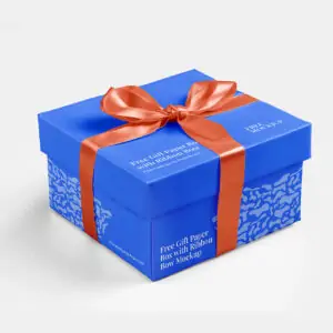 Free Gift Paper Box with Ribbon Bow Mockup - PSD