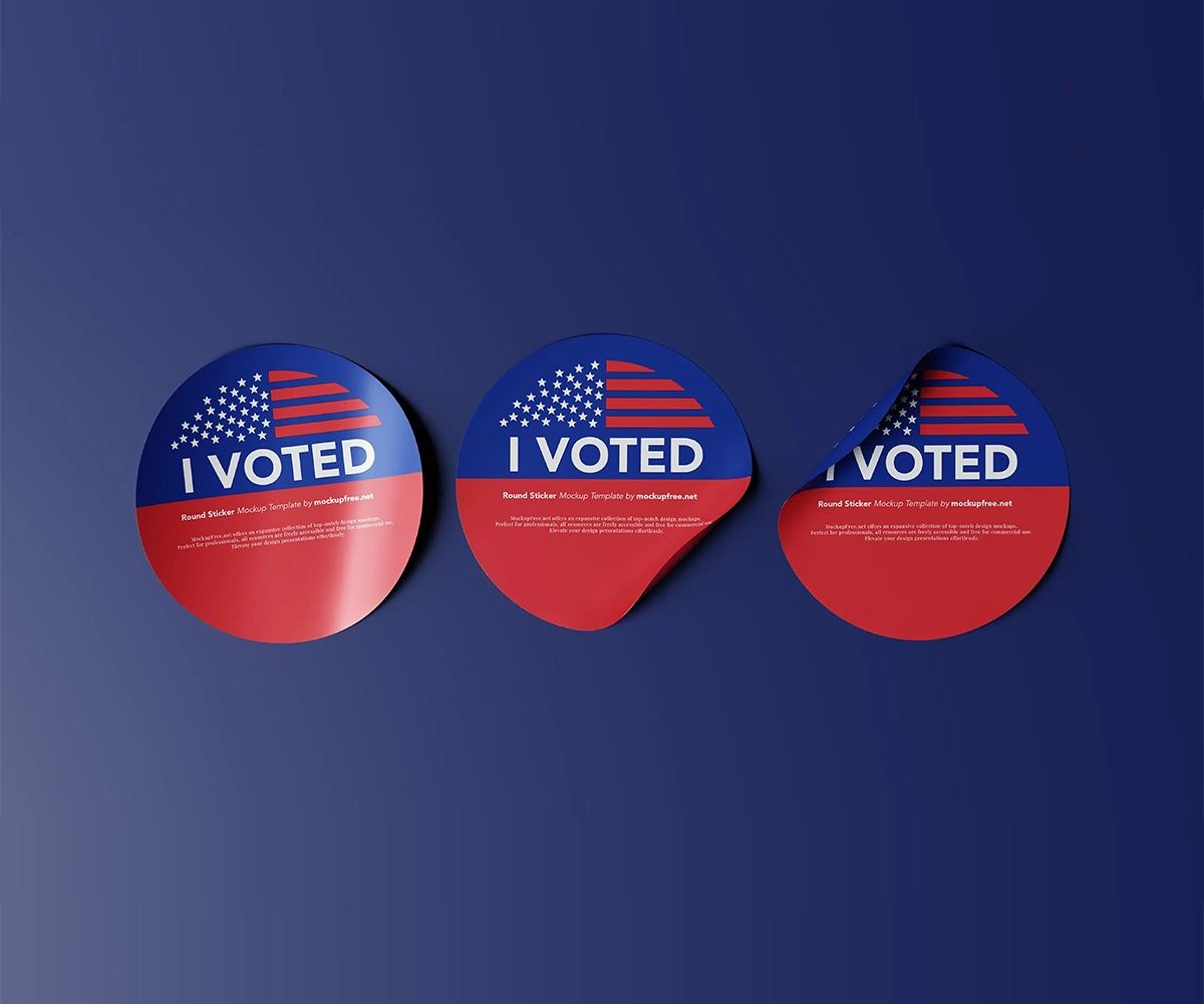 Round Sticker I Voted Sticker Mockup (PSD)