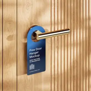 Free Door Hanger on Wooden Door Mockup (PSD)