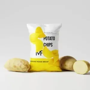 Free Potato Chips Bag with Potatoes Mockup (PSD)