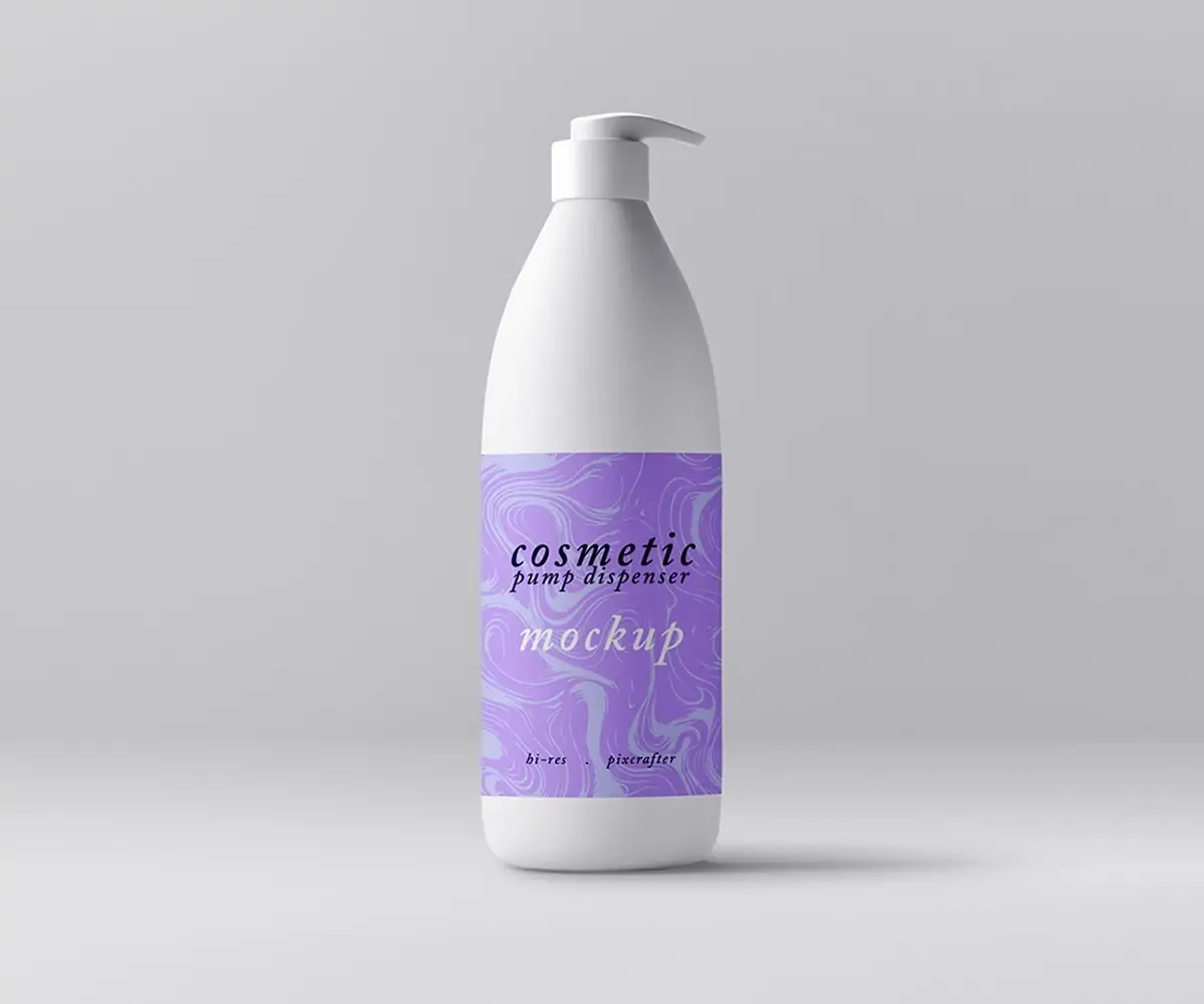 Free Cosmetic Pump Dispenser Bottle Mockup (PSD)