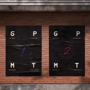 Free Outdoor Glued Wall Poster Mockup (PSD)