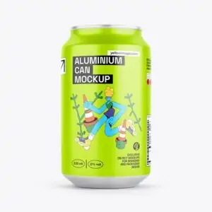 Free Aluminium 12oz Soda Can Front View Mockup (PSD)