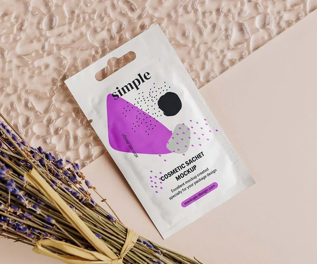 Free Lotion / Cosmetic Sachet Mockup (PSD)