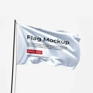 Free White Flag with Steel Rod Mockup (PSD)
