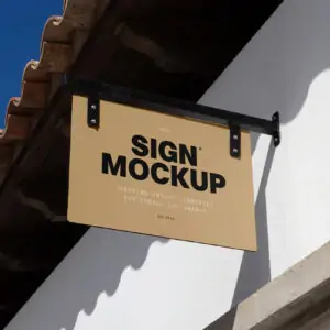 Free Wall Attached Rectangle Sign Mockup (PSD)
