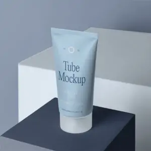 Free Cosmetic Tube on Cube Mockup (PSD)