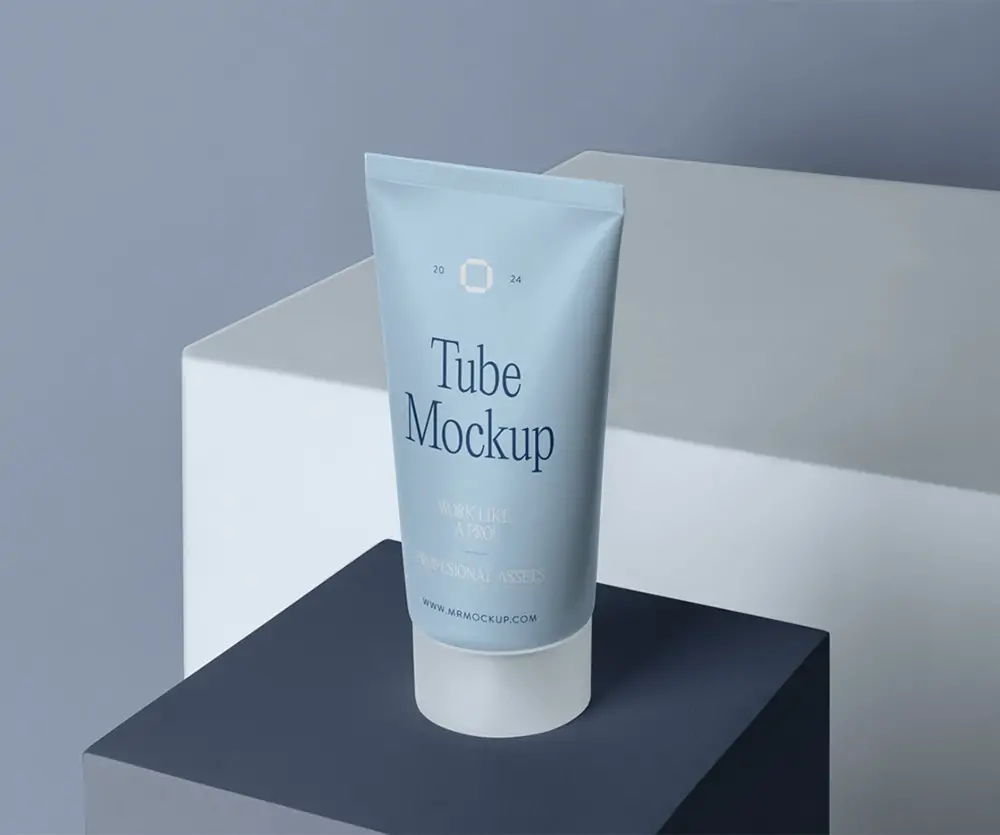 Free Cosmetic Tube on Cube Mockup (PSD)