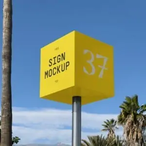 Free Cube Sign with Pole Mockup (PSD)