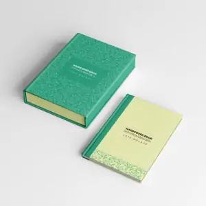 Free Hardcover Book with Packaging Box Mockup (PSD)