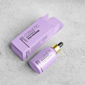 Free Cosmetic Dropper with Matt Box Mockup (PSD)