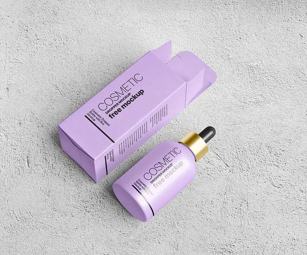 Free Cosmetic Dropper with Matt Box Mockup (PSD)