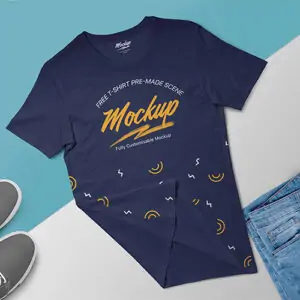 Free Round Neck T-Shirt Mockup Scene (PSD)