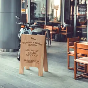 Free A-Frame Wooden Sandwich Board Mockup (PSD)