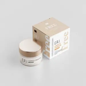 Free Cosmetic Jar with Box Mockup (PSD)