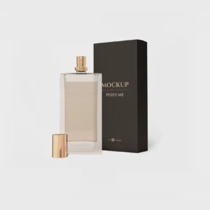 Free Perfume Bottle With Box Mockup (PSD)