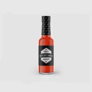 Free Red Hot Sauce Glass Bottle Mockup (PSD)