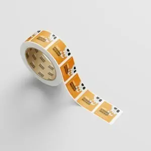 Free Adhesive Square Sticker Roll Mockup (PSD)