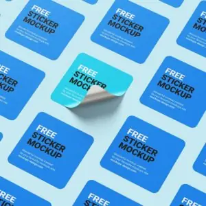 Free Square Sticker Branding Mockup (PSD)