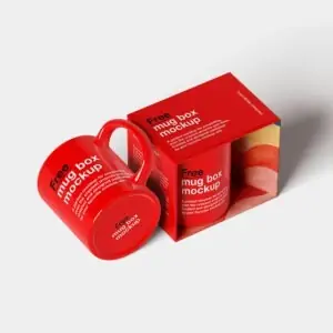 Free Coffee Mug with Packaging Box Mockup (PSD)