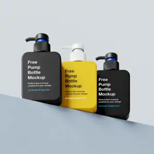 Free Square Bottle with Pump Mockup (PSD)