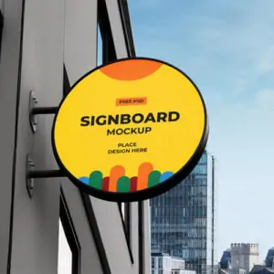 Free Round Metal Sign Board Mockup (PSD)