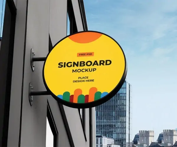 Free Round Metal Sign Board Mockup (PSD)