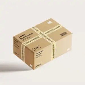 Free Cardboard Taped Box Mockup (PSD)