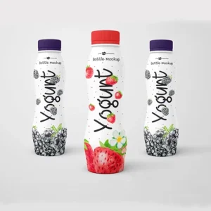 Free 3 Yogurt Plastic Bottle Mockup (PSD)