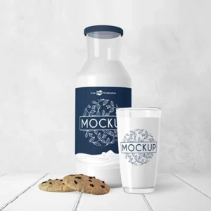 Free Glass Milk Bottle Mockup (PSD)
