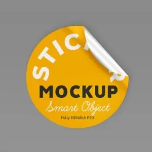 Free Adhesive Round Sticker Mockup (PSD)