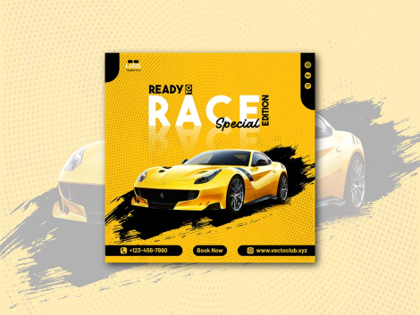 Ferrari Social Media Post (Yellow Background) vectoclub