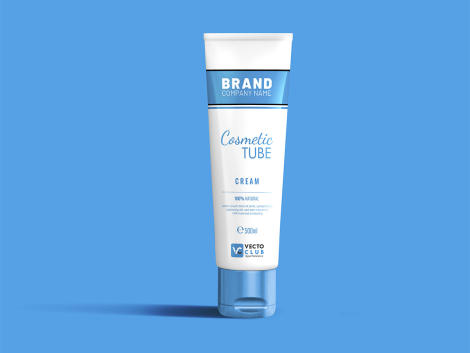 Free Cosmetic Tube Mockup Blue Lid Vectoclub