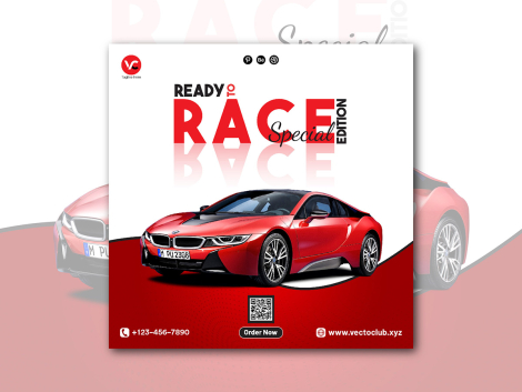 Free Red Car Race Instagram Post vectoclub